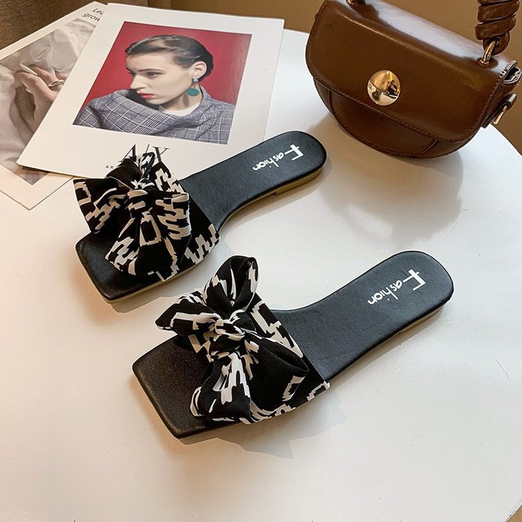 Large size flat bottom to wear externally. 2024 summer new floral bow shaped slippers for women_voghion.com