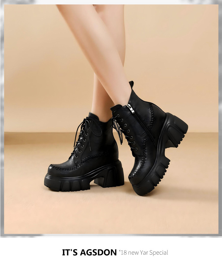 Boot nữ da thật cổ cao ôm bắp chân, đế dày 10 cm, phong cách cổ điển — Lớp lót nhung đen chi tiết 9