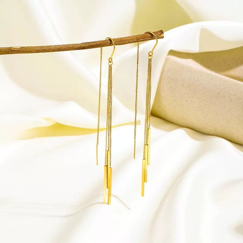 韩版简约新款设计感链条流苏几何长条耳线时尚个性气质钛钢耳饰