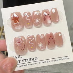 X290假指甲貼片可拆卸穿戴甲聖誕餅乾雪人貓眼手工封層光療甲30片