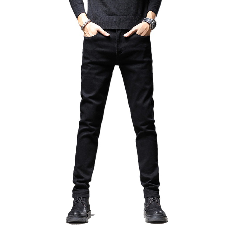 Verano Delgado jeans hombres slim fit estilo coreano moda slim fit stretch negro adelgazamiento pantalones largos
