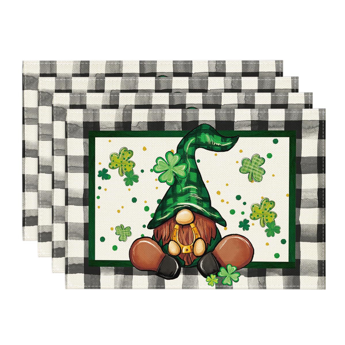 Día de San Patricio mantel corredor de mesa tela lavable impresión estera de mesa de trébol de cuatro hojas montaña antideslizante aislamiento térmico