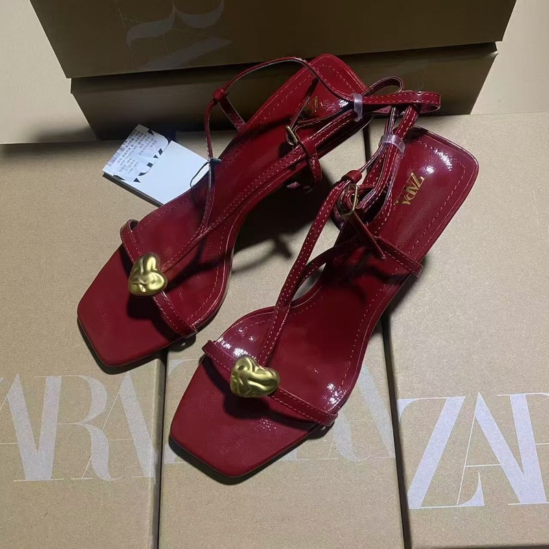 ZA夏季新品2025细带高跟鞋金属扣饰一字带凉鞋细跟后绑带女凉鞋|undefined