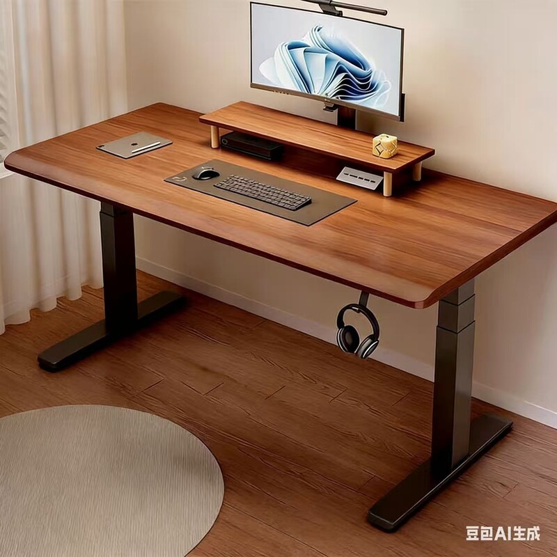 Electric Adjustable Computer Desk, Home Study Desk, Solid Wood Workbench, Commercial Ergonomic Sit-Stand Desk