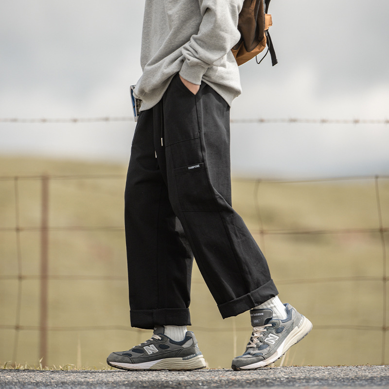 Helu Men's Workwear Straight Casual Pants Men's 2025 Spring New Splicing Design Cityboy Trendy Brand Pants