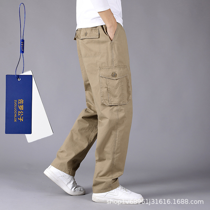 Zuoluo pantalones casuales de otoño de los hombres de mediana edad papá pantalones de algodón sueltos pantalones de los hombres elásticos sueltos Pantalones rectos