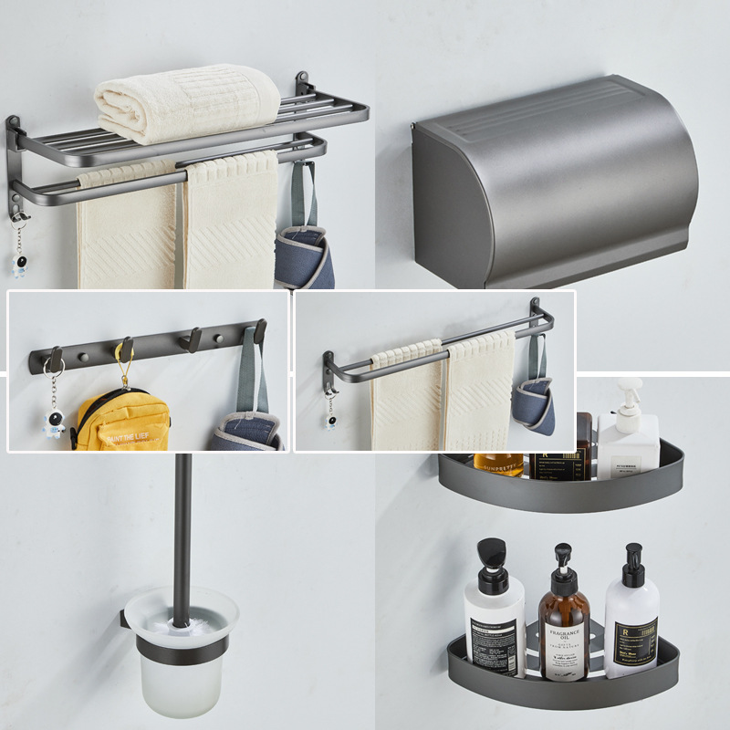 Rack de toallas grises de pistola sin perforación Rack de toallas de baño Rack de artículos de baño de pared Baño de baño Ingeniería de accesorios de baño