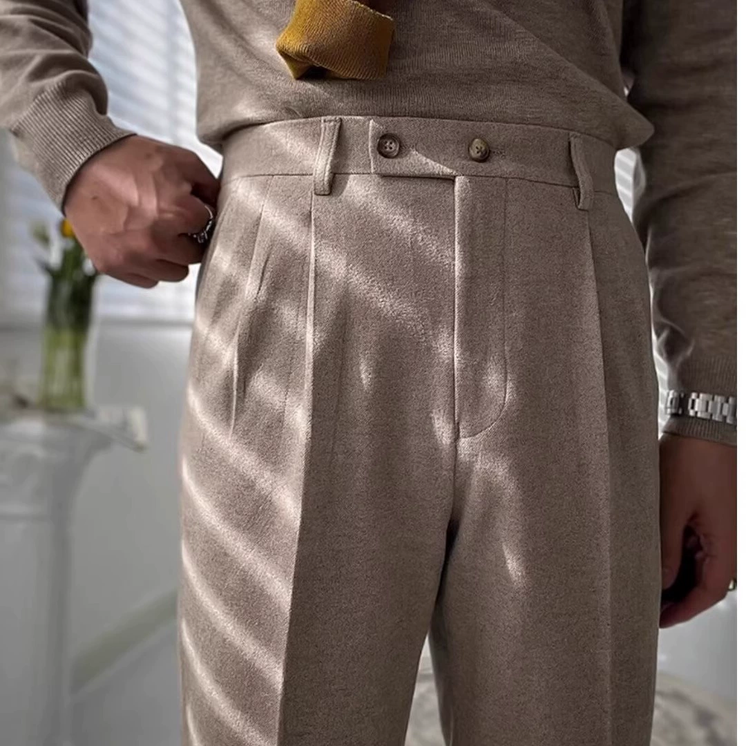 Ретро-премиальные чувства Неаполь с высокой талией прямые брюки деловые джентльмены повседневные брюки дикие брюки
