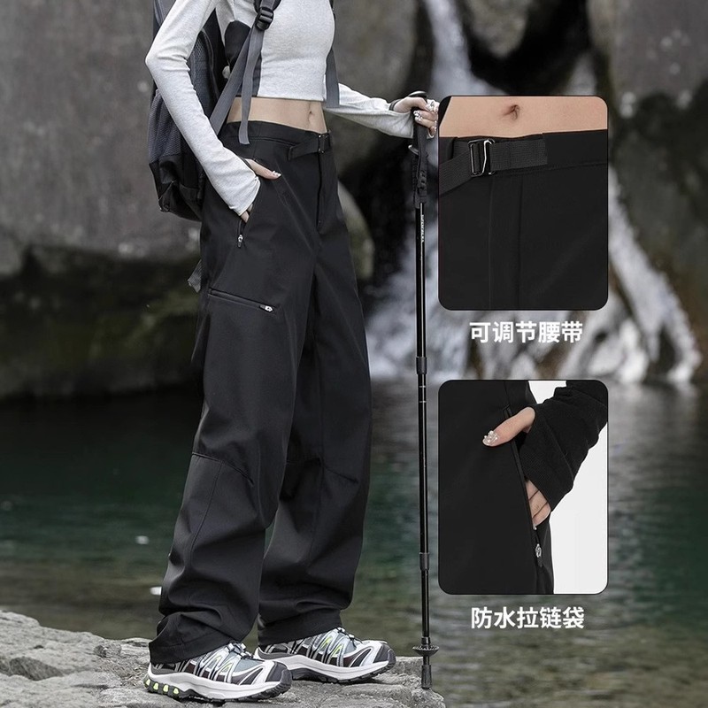 女性用オーバーオール、春と秋のアウトドア防風性と撥水性の小柄なスポーツハイキングカップル登山ソフトシェルアサルトパンツ|undefined