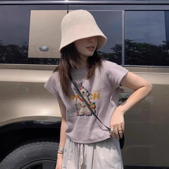 半袖レディースTシャツかわいいプリント夏の新しいトップデザインラグランスリーブホットガールショートラウンドネックトップイン