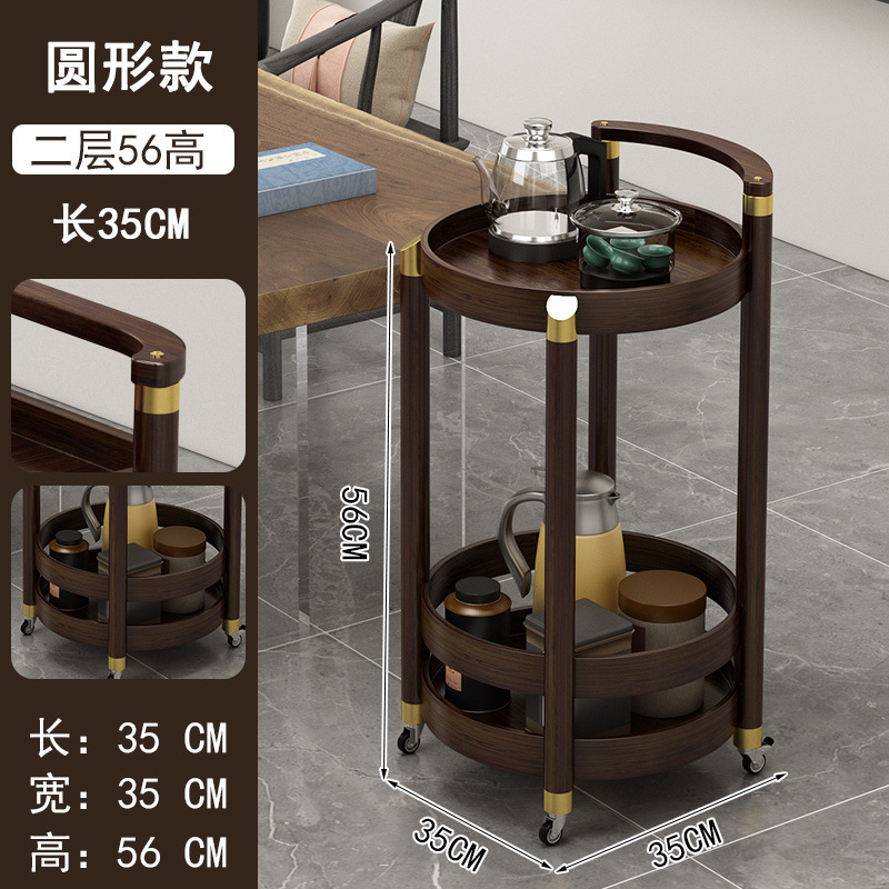 Mesa de té móvil, carrito móvil, mesa de té cuadrada ovalada redonda multicapa, varios lados de bambú, nuevo estilo chino
