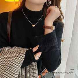 2026新款一体绒加厚半高领冬季上衣毛衣女打底衫加绒针织衫内搭女
