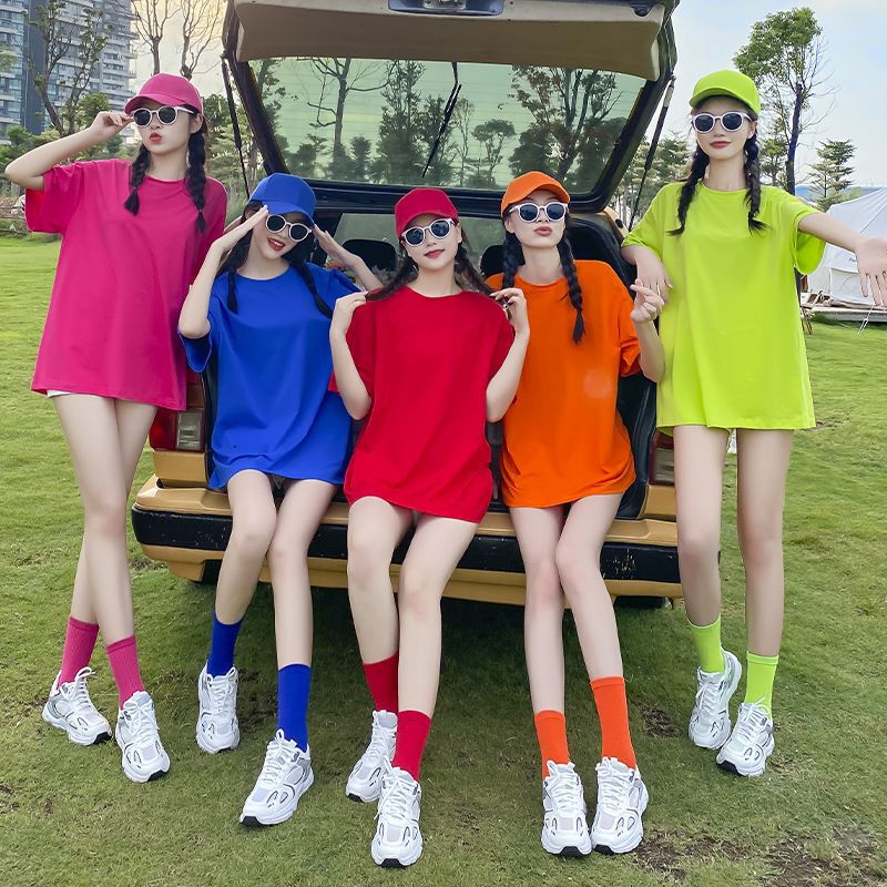 2025 Candy-Colored T-Shirts for Female Friends, Summer Sister Group Outfits, Party Wear, Student Cheerleading Performance