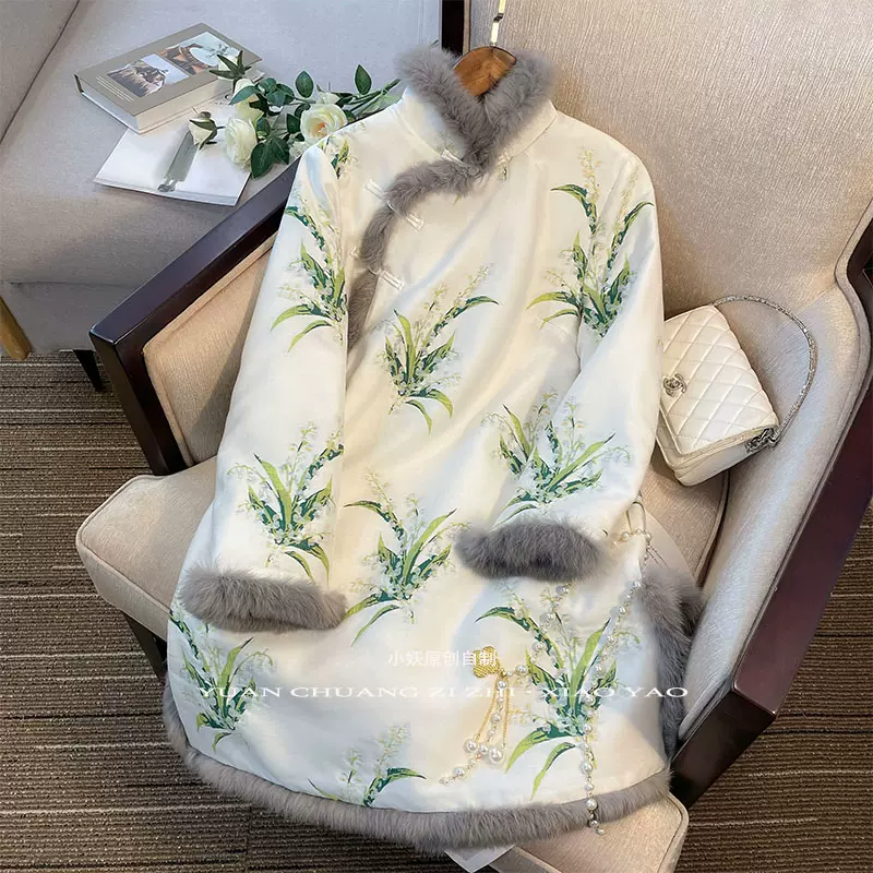 冬季新改良新中式过年少女中国风夹棉加厚改良旗袍连衣裙棉袄女