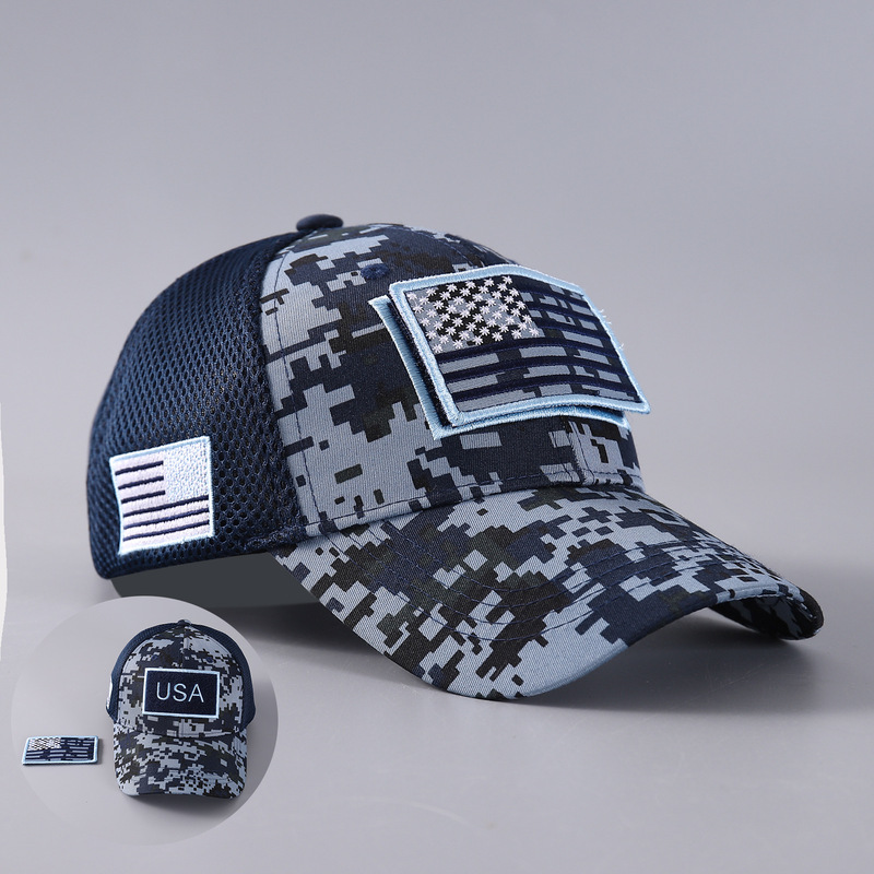 Cross-border camouflage net cap American flag breathable baseball cap Velcro tactical military training camping hat spot wholesale
