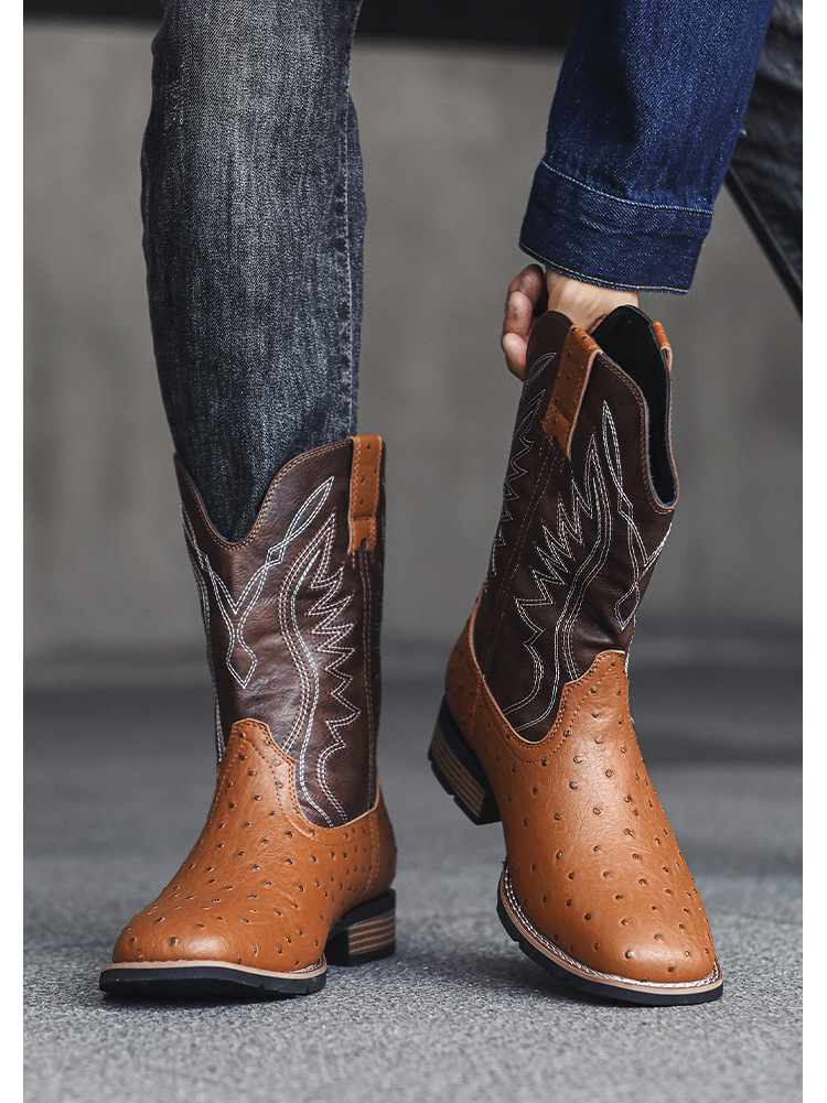 Plus Size Men's Western Cowboy Boots Vintage Rider Boots_vogvips.com