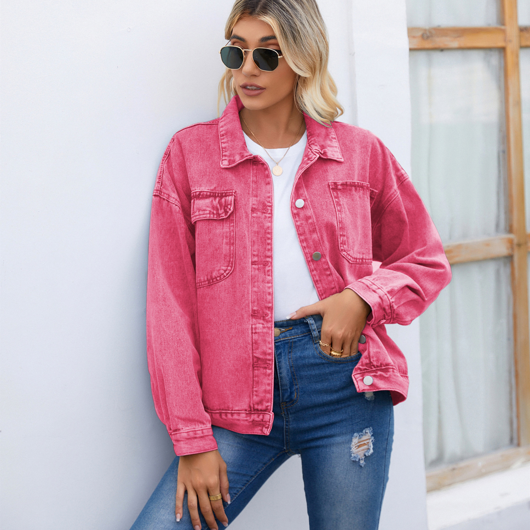 665g Weight Denim Jacket Outerwear Type Long Sleeve Sleeve Length Single Breasted Placket Type Regular Sleeve Sleeve Type Denim Fabric Type Regular Top Length Coat Tops Type Daily Occasion Turndown Neckline Loose Fit Type Solid Color Pattern Spring, Autumn Season Women's Gender Streetwear Style Women's Streetwear Solid Color Single Breasted Coat Denim Jacket 8