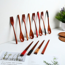 日式創意勺叉筷三件套楠木繞線長柄家用木勺木筷木叉現貨批發logo