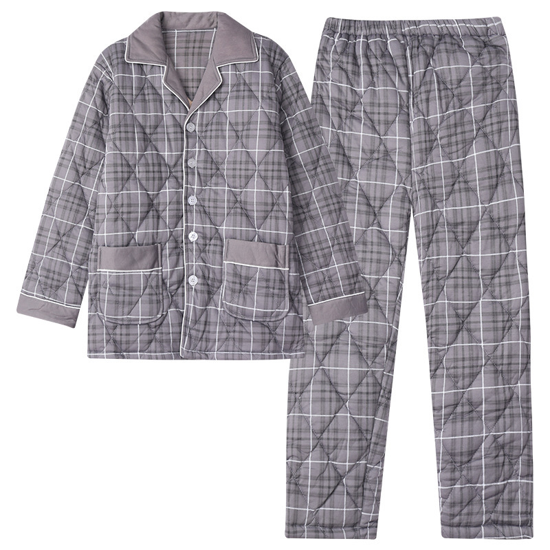 100% algodón Otoño e Invierno pijamas acolchados de tres capas engrosadas desgaste del hogar de los hombres más el tamaño ocasional traje de desgaste del hogar