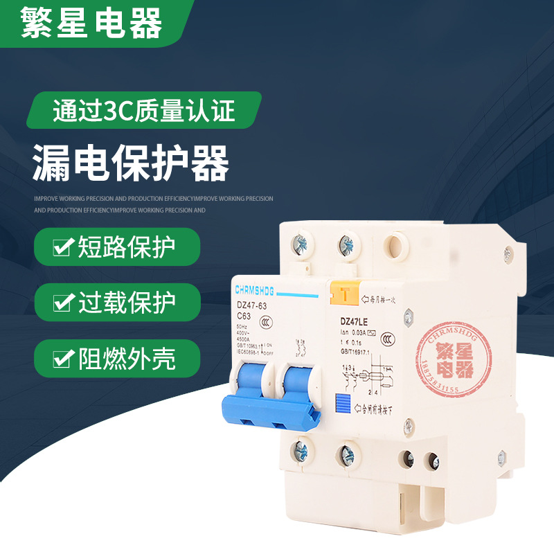 dz47le-63 2P家用漏電保護器rccb小型斷路器32a空氣開關40a