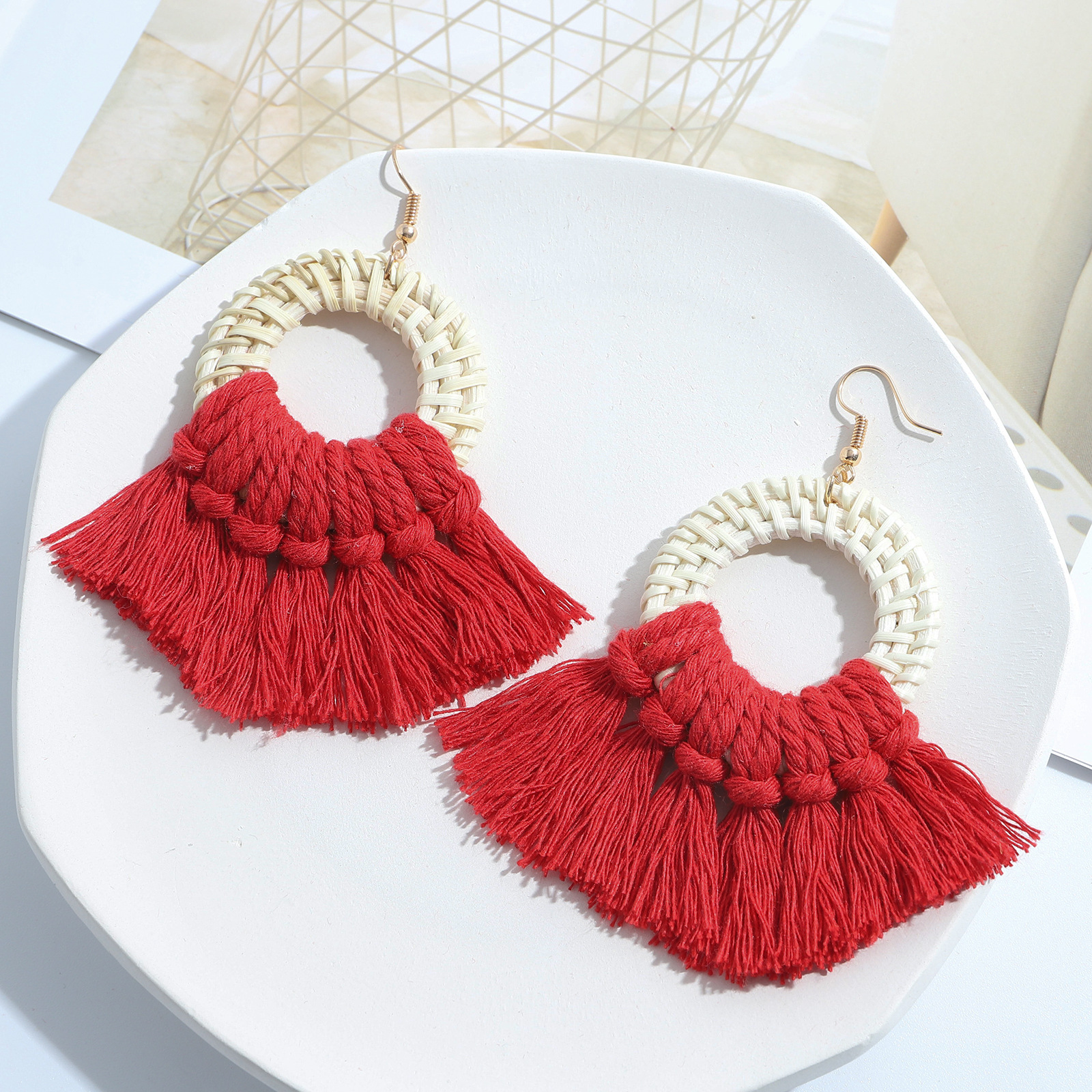 Casual Ethnic Style Geometric Cotton Thread Tassel Women's Drop Earrings 1 Pair display picture 40