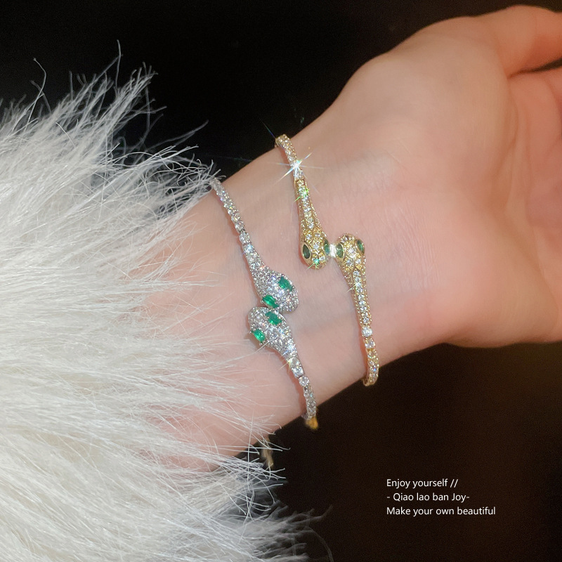 Real Gold Electroplated Snake-Shaped Zircon Bracelet High-Feeling Fashion Adjustable Bracelet Internet Celebrity Commuter Design All-Match Bracelet Real Gold Electroplated Snake-Shaped Zircon Bracelet High-Feeling Fashion Adjustable Bracelet Internet Celebrity Commuter Design All-Match Bracelet