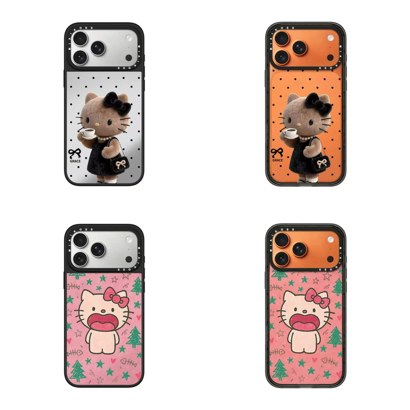 Miaikoss New Black Polka Dot Tea Drinking Kitty iPhone 17 Pro Max Phone Case 16 Simple 15 High-End 13
