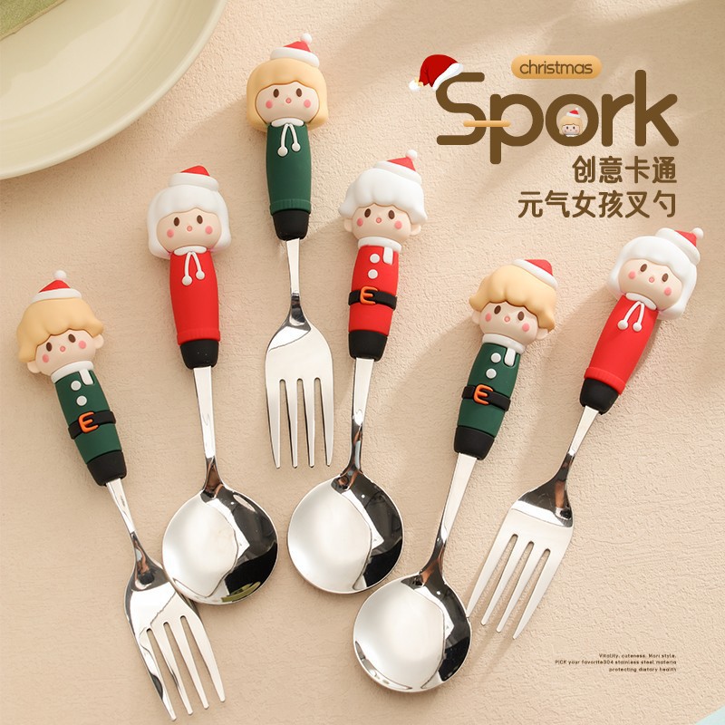Cartoon creative coffee cute dessert fruit fork stainless steel