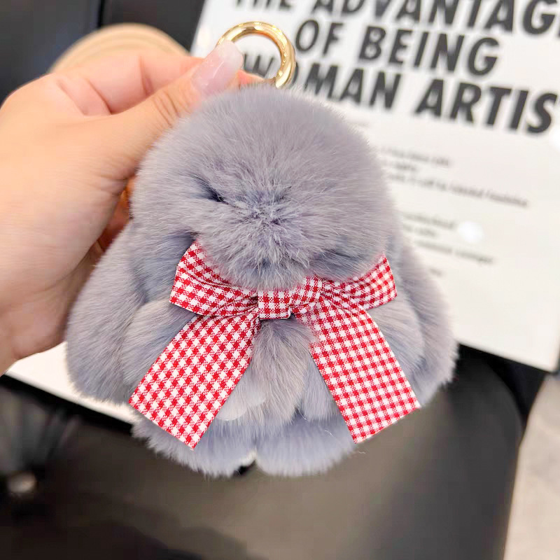 Cute imitación de conejo peludo arco pequeño conejo llavero de automóvil colgante in peluche muñeca mochila colgante