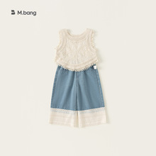 宥宝童装韩版度假夏季女童无袖背心儿童针织马甲镂空上衣薄款外穿