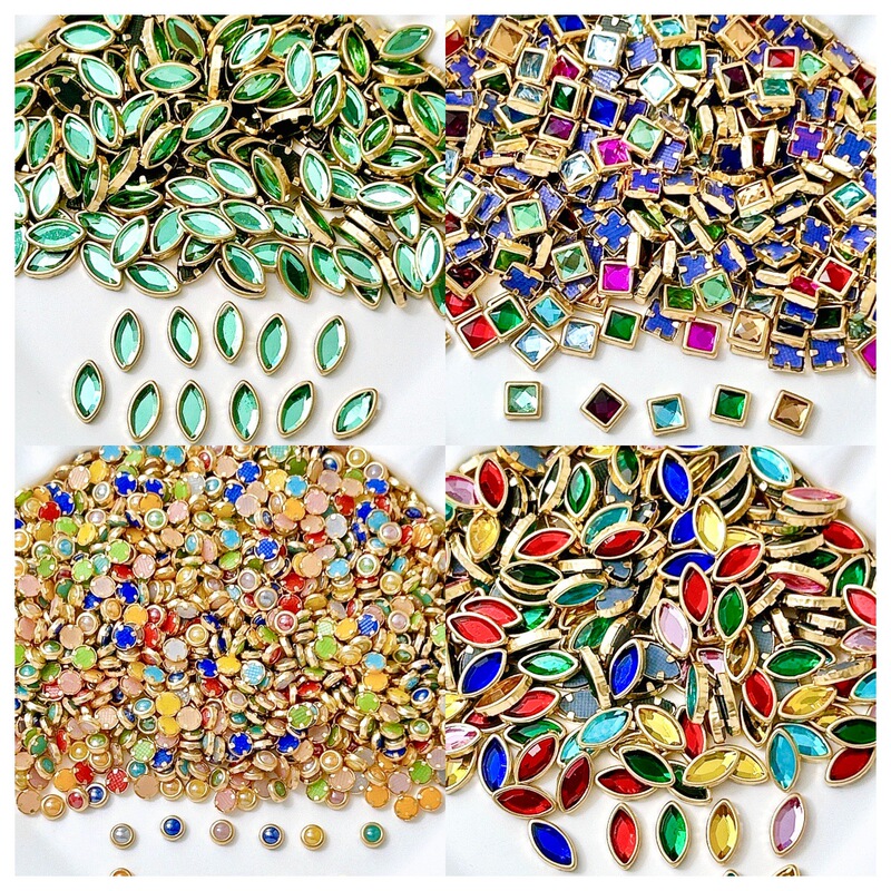 Retro Palace-Style Armor Nail Art Decorations with Metal Edges, Ceramic Pearls, Colorful Rhinestones, and Wearable Nails