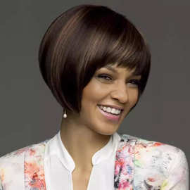 欧美蓬松女士时尚高温丝化纤非洲假发头发短发空气刘海高温丝假发