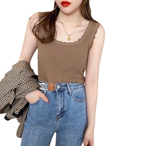 Ruffle Strap Design Minority Outerwear Suit Knitted Underwear Vest Women's Short Sleeveless Vest Top 
