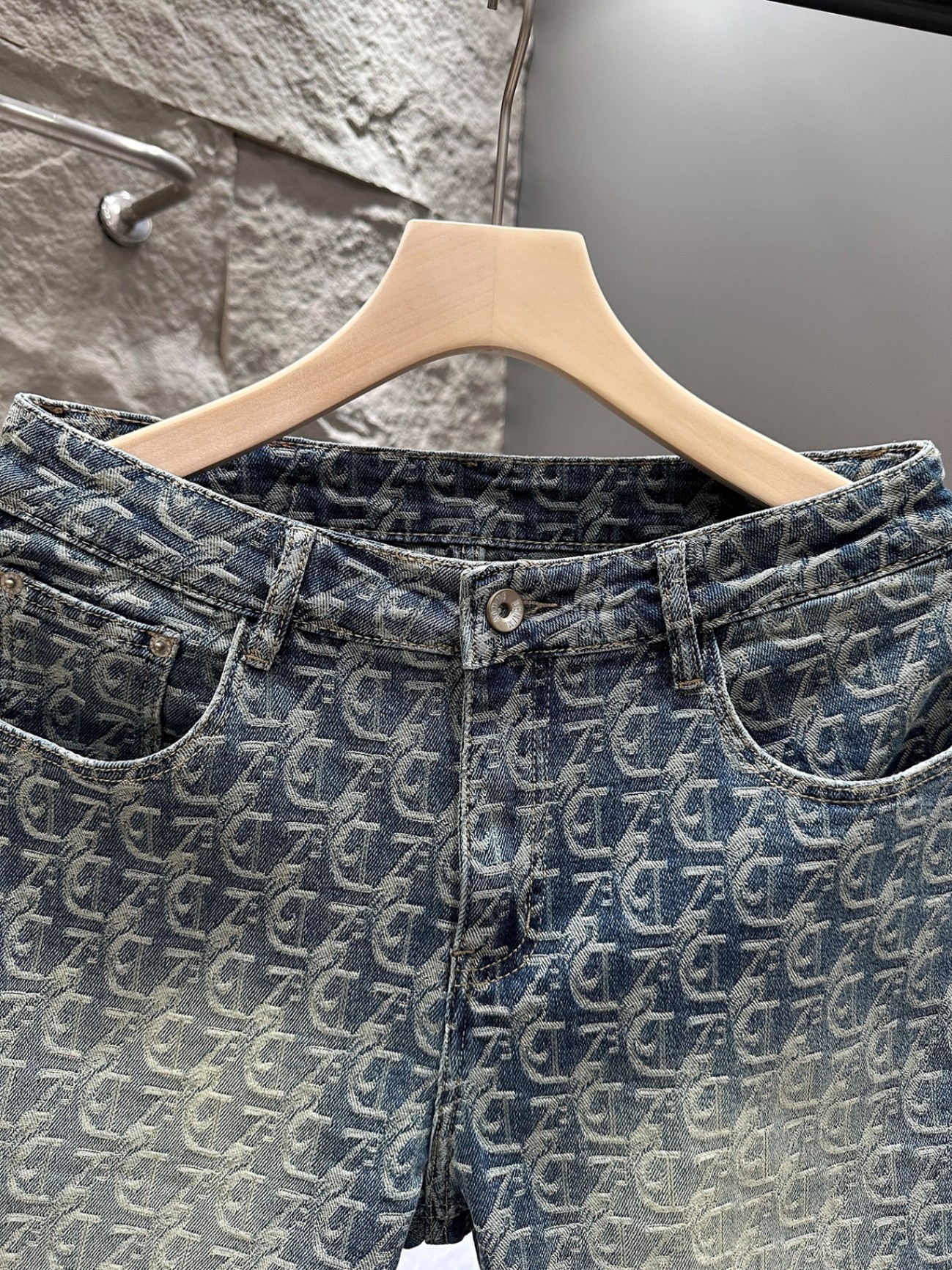 Men's Retro Jacquard Denim Shorts Summer Design Washed Five Point High Street Cool Stylish Athletic Pants_mkmklike.com