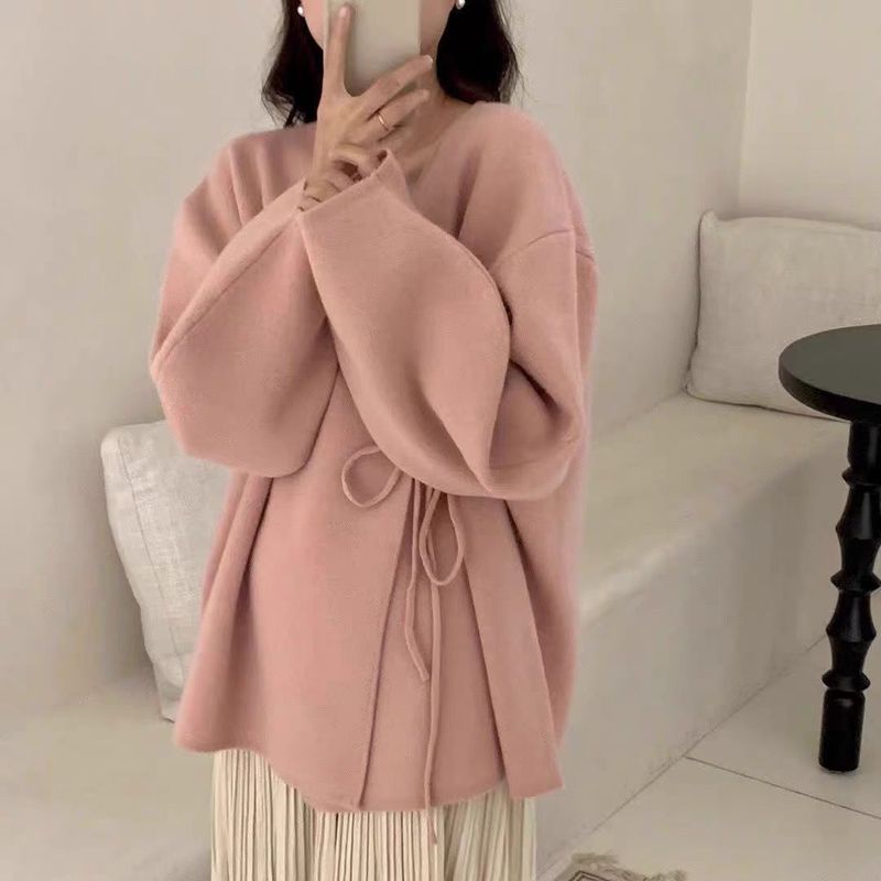 孕妇秋冬新款套装穿搭新款气质韩系绑带外套显瘦连衣裙两件套|undefined