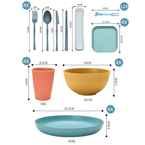 Amazon Wheat Straw Soup Bowls, Dishes, Cups Set Student Home Portable Knife, Fork, Spoon, Chopsticks Tableware Gift