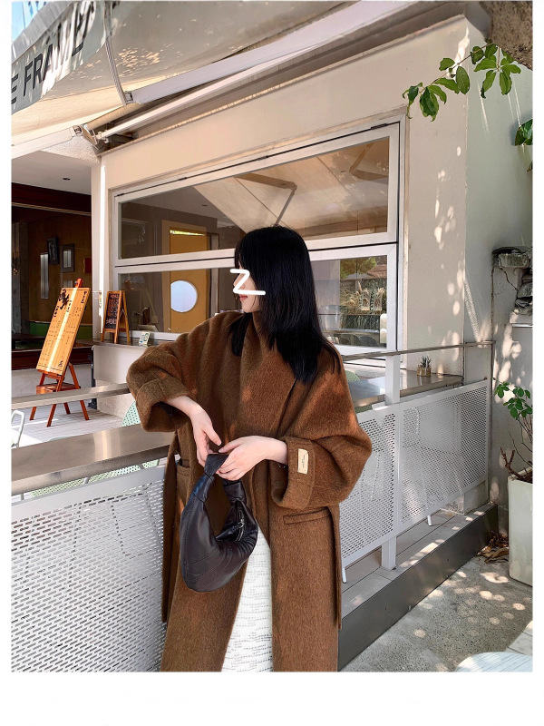 双面羊绒大衣女加长韩版系腰带立领毛呢外套简约高级感羊毛呢外套|undefined