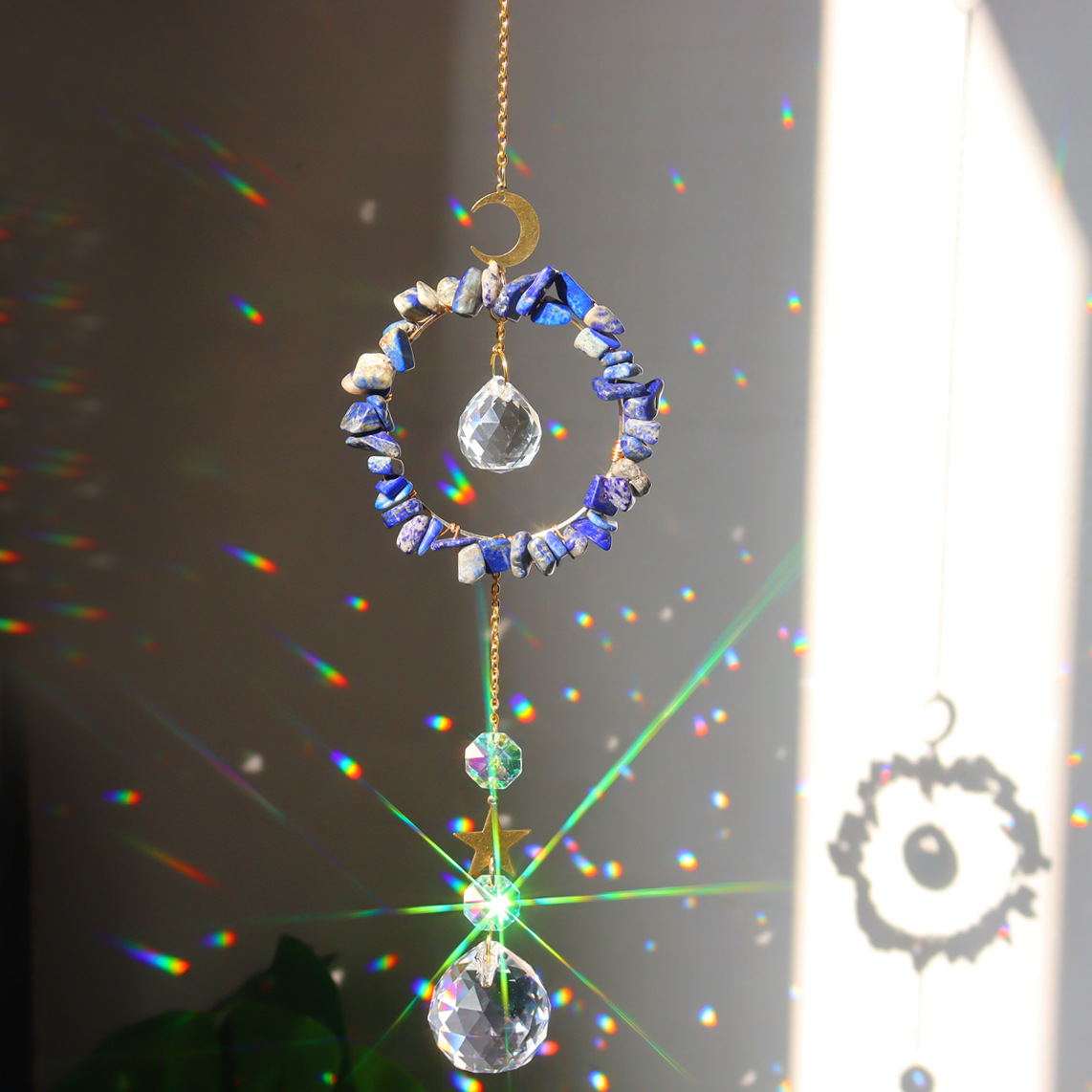 Amethyst And Aquamarine Crystal Wind Chime With Moon And Star_voghion.com