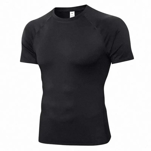 Pure Color Slim Fit Elastic Fitness Top Short Sleeve Men's T-Shirt Sports Basketball Running Training Quick Dry Base Layer Shirt