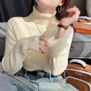 Plus Size High Collar Fleece-Lined Bottoming Shirt for Women in Winter Thickeneded Versatile New Inner Sweater Autumn and Winter High-End Tops