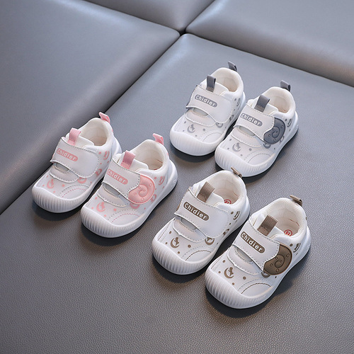 Autumn mesh breathable baby white shoes for girls and boys, 100% cotton fabric, soft soles, anti-slip learning shoes, wholesale