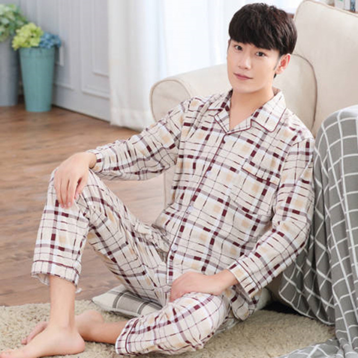 2024 nuevo pijama a cuadros para hombres primavera y otoño algodón de manga larga tamaño grande otoño y invierno para hombres se puede usar ropa para el hogar