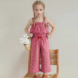 女童套装2025韩版新款夏天吊带裤子2件套洋气休闲直筒长裤潮