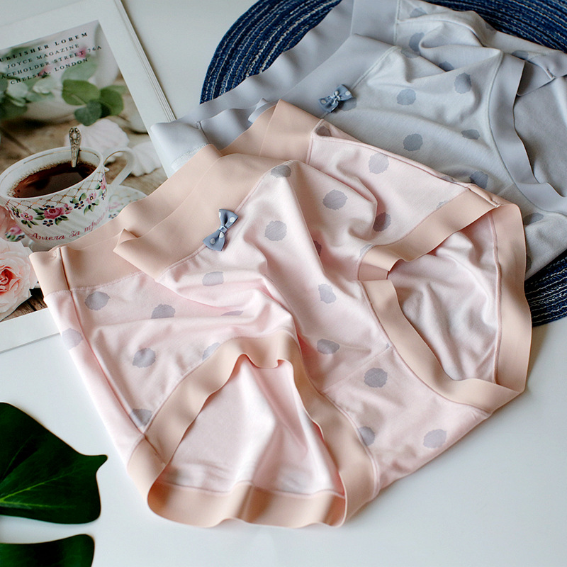 Large Size Hip Bag High Stretch Wave Dot Women's Underwear Mid-Waist Modal Cotton Girl's Briefs Bow Underpants