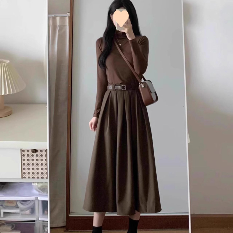 秋季穿搭一整套感盐系轻熟斗篷毛呢外套上衣百褶半身裙套装女|undefined