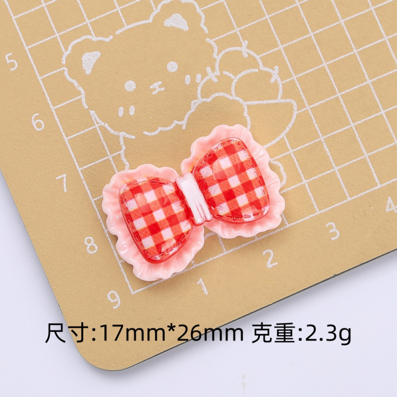 红色格纹蝴蝶卡通可爱手工diy饰品奶油胶树脂小配件洞洞鞋扣材料|undefined
