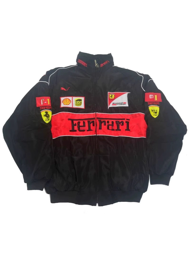 Куртка (Ferrari) ретро гоночная джерси, с вышивкой, в американском стиле