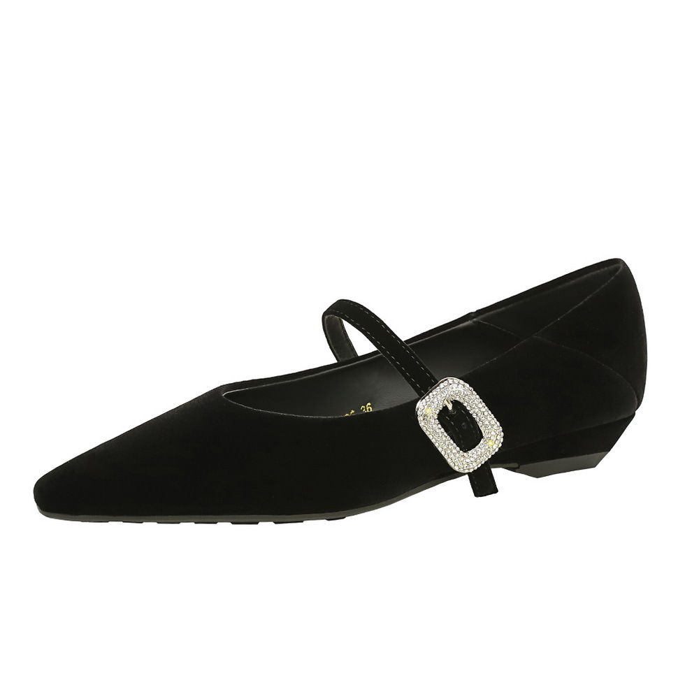 3686-K208 French-style Velvet Pointed-toe Shallow Wedge Shoes With A Beautiful Rhinestone Buckle For Women_vogvips.com