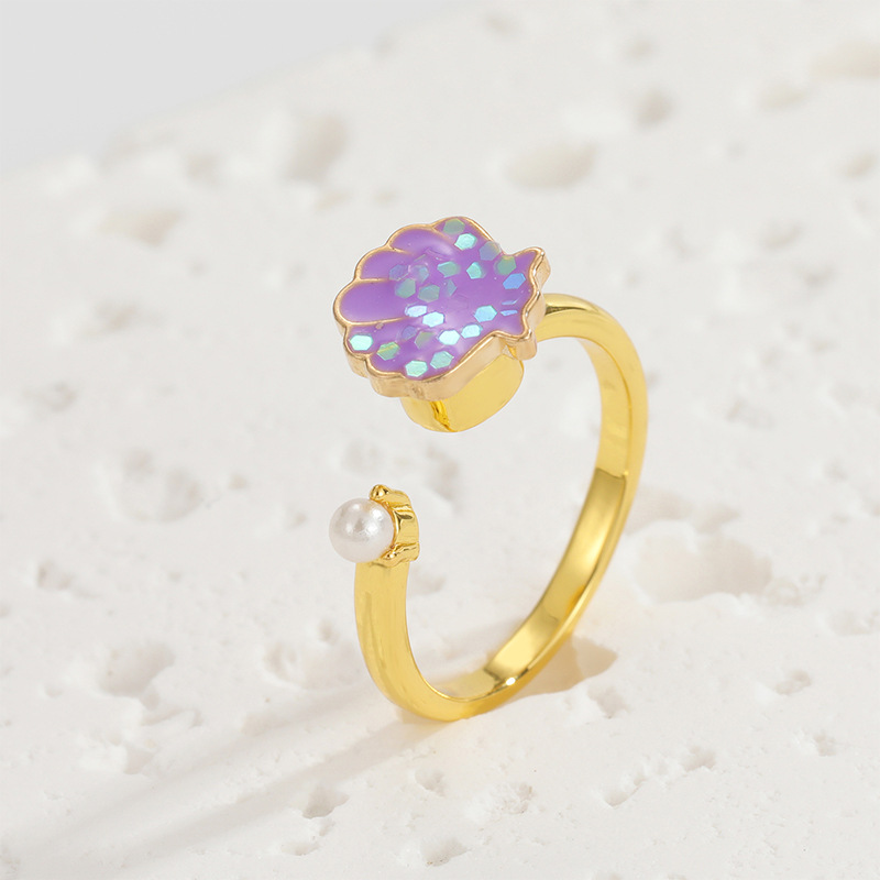 Adjustable Ring Size Daily Occasion Cute Animal Smile Face Flower Copper Artificial Pearls Open Ring In Bulk