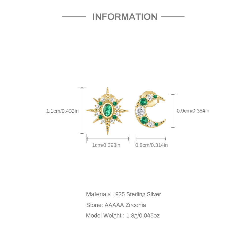 9g Weight 925 Sterling Silver Ear Needle Material Ear Studs Classification 1 Pair Quantity Daily, Date Occasion 925 Sterling Silver Material Star, Moon Pattern Women's Gender Plating Design Elegant Style 1 Pair 925 Sterling Silver Star Moon Ear Studs 无